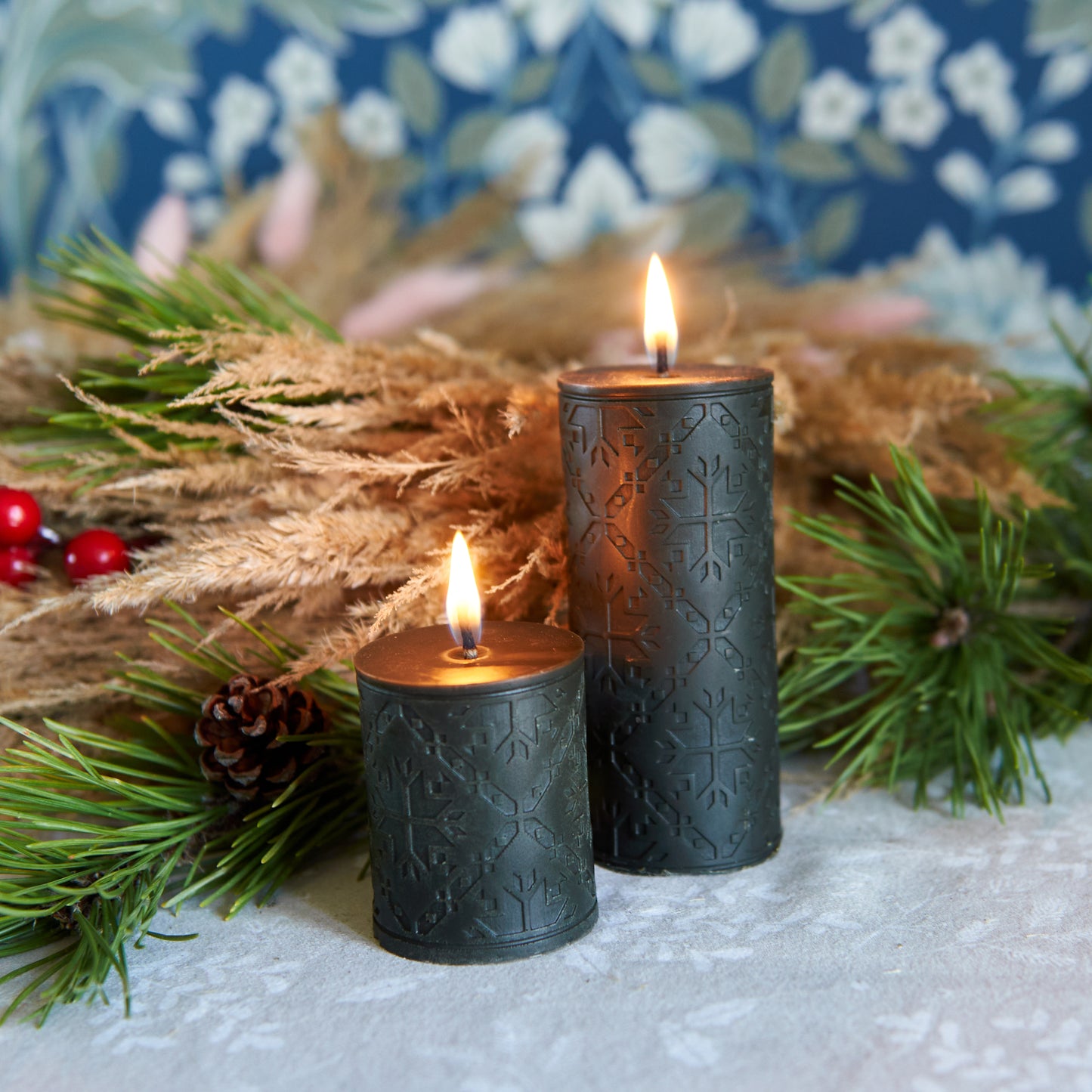 Black beeswax pillar Candle "Midnight Flame"