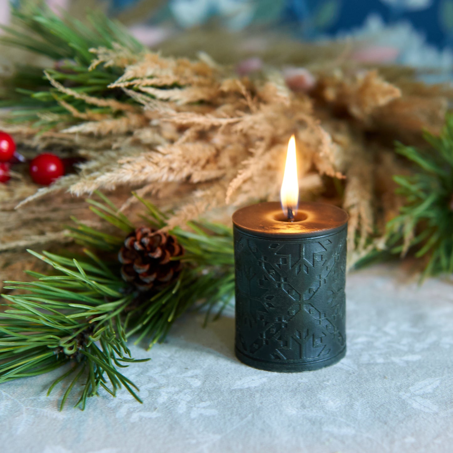 Black beeswax pillar Candle "Midnight Flame"