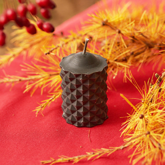 Black Beeswax Pillar Candle "SPIKES"