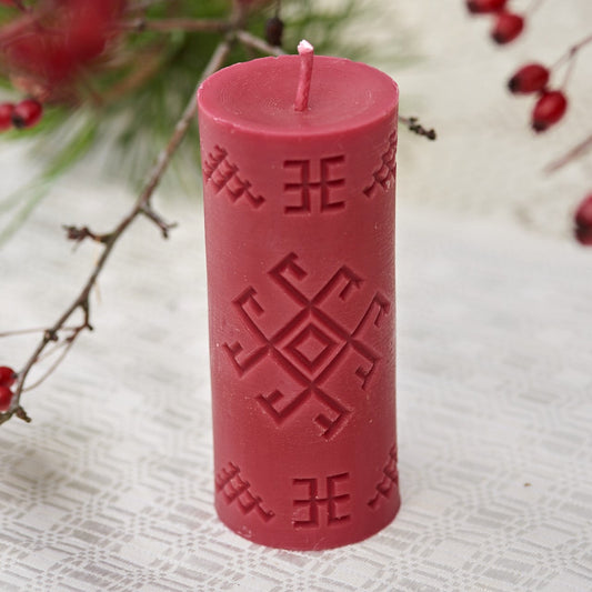 Burgundy red Beeswax Pillar Candle "AKA"