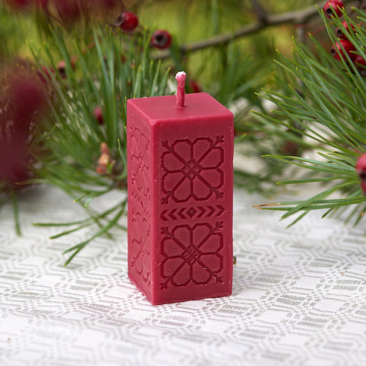 Burgundy red BeesWax Square Pillar Candle