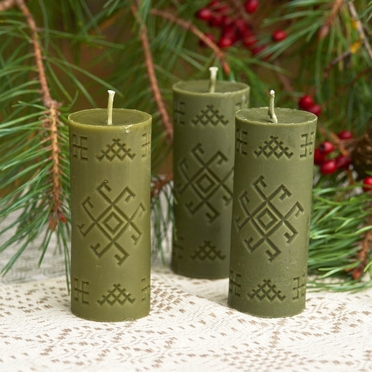 Moss green Beeswax Pillar Candle "AKA"