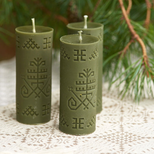 Moss Green Beeswax Pillar Candle "AUSTRA"